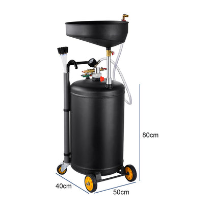 Portable 2-in-1 Used Oil Drain Oil Collector | 90 L Pneumatic Oil Drain, Adjustable Height, Stainless Steel, Equipped with Wheels, Black Color