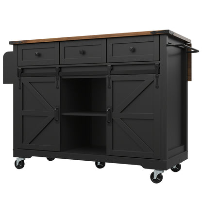 Mobiele Keukentrolley – Keukenwagen – Serveertrolley – Keukenkast – Werktafel – Zwart – Uittrekbaar Werkblad – Vergrendelbare Wieltjes