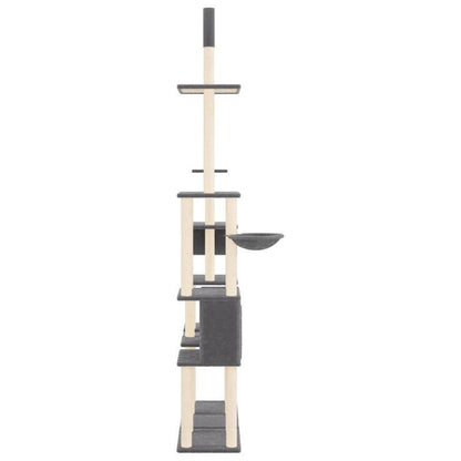 Krabpaal – Kattenklimrek – Krabplank – Krabtoon – Kattenmeubel – Donkergrijs – 279 cm Hoog – Houten Constructie Met Sisal