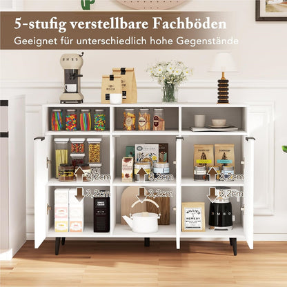 Houten Sideboard – Dressoir – Keukenkast – Opbergkast – Buffetkast – 5 Verstelbare Planken – Wit 120x40x90 cm