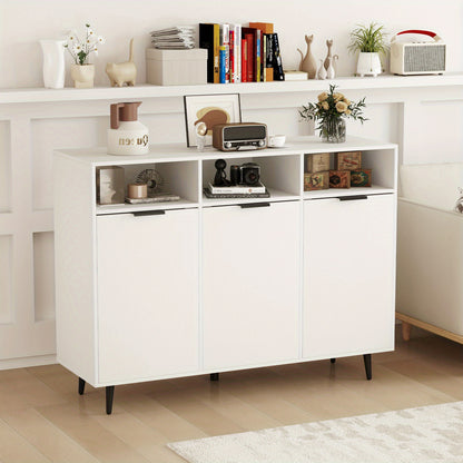 Dressoir – Sideboard – Buffetkast – Opbergkast – Ladekast – Modern Wit Design – 5 Verstelbare Planken & Anti-Kantelbeveiliging – Stevig MDF Metalen Poten 120x40x90 cm