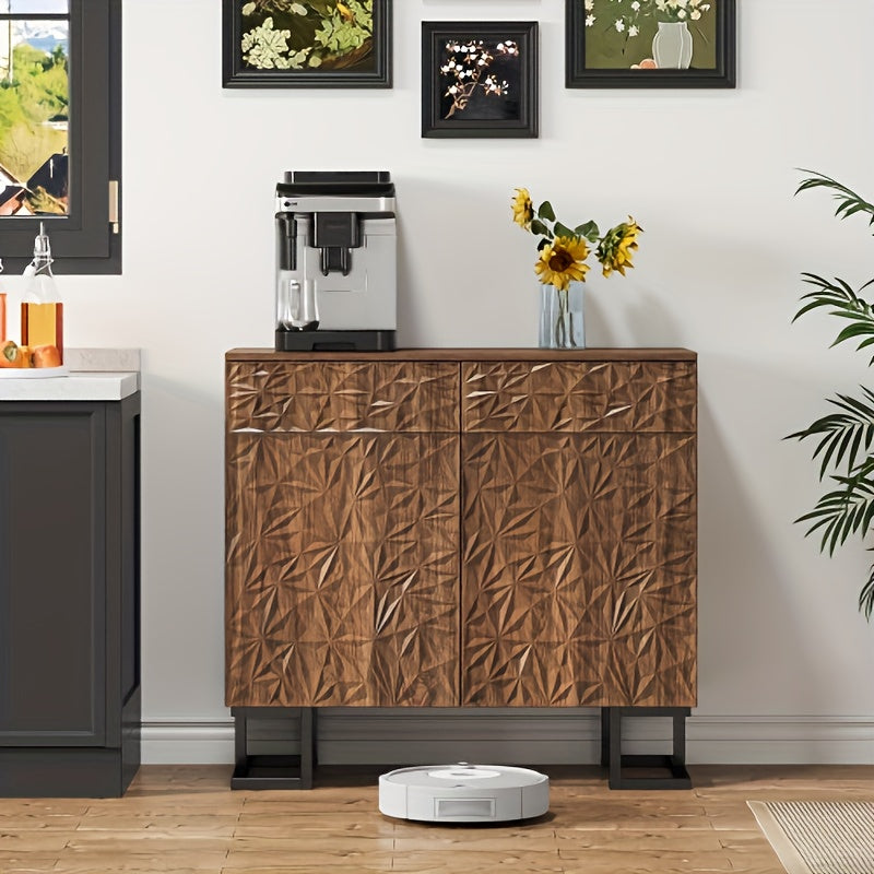 Dressoirkast – Dressoir – Opbergkast – Sideboard – Kast – Modern Klassiek Bruin – Stevige Metalen Poten – 2 Lades + 2 Deuren met Soft-Close – Compact 68,5 cm Hoog
