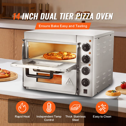 Pizzaoven – Elektrische Oven – Pizzamaker – Gourmetoven – Bakoven – RVS Roestvrij Staal – 356 mm Bakoppervlak – Vier Instelbare Knoppen