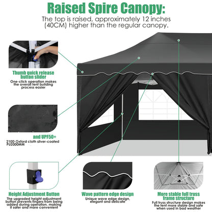 Pop-up Partytent – Vouwtent – Tent – Canopy – Overkapping – Zwart – 3x6 Meter – UV-Bestendig Oxford Polyester – Aluminium Frame Met 6 Afneembare Zijwanden