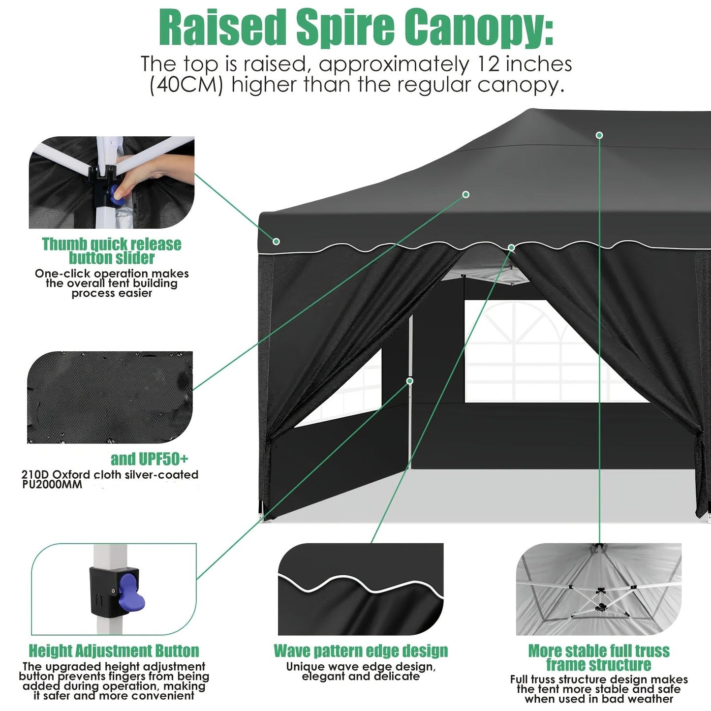 Partytent 3x6m – Pop-Up Tent – Canopy Tent – Tuinkamer – Vouwtent – Afneembare Zijwanden – Verstelbare Hoogte – UV-bestendig Oxford Polyester – Lichtgewicht Aluminium Frame