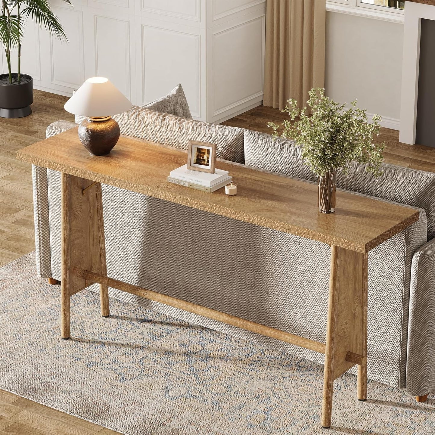 Farmhouse Console Tafel – Vintage Sidetable – Haltafel – Sofa Tafel – Entreetafel – Rustiek Bruin & Zwart – 140 cm Breed – Met Vlinder Metaal Frame