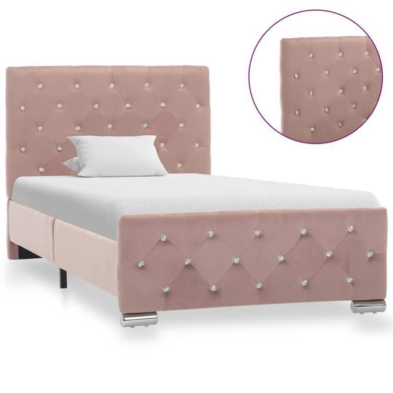 Bedframe 90x200 cm – Bedombouw – Bedbodem – Slaapkamer Meubel – Ledikant – Roze Velvet – Comfortabel Slapen – Eenvoudige Montage