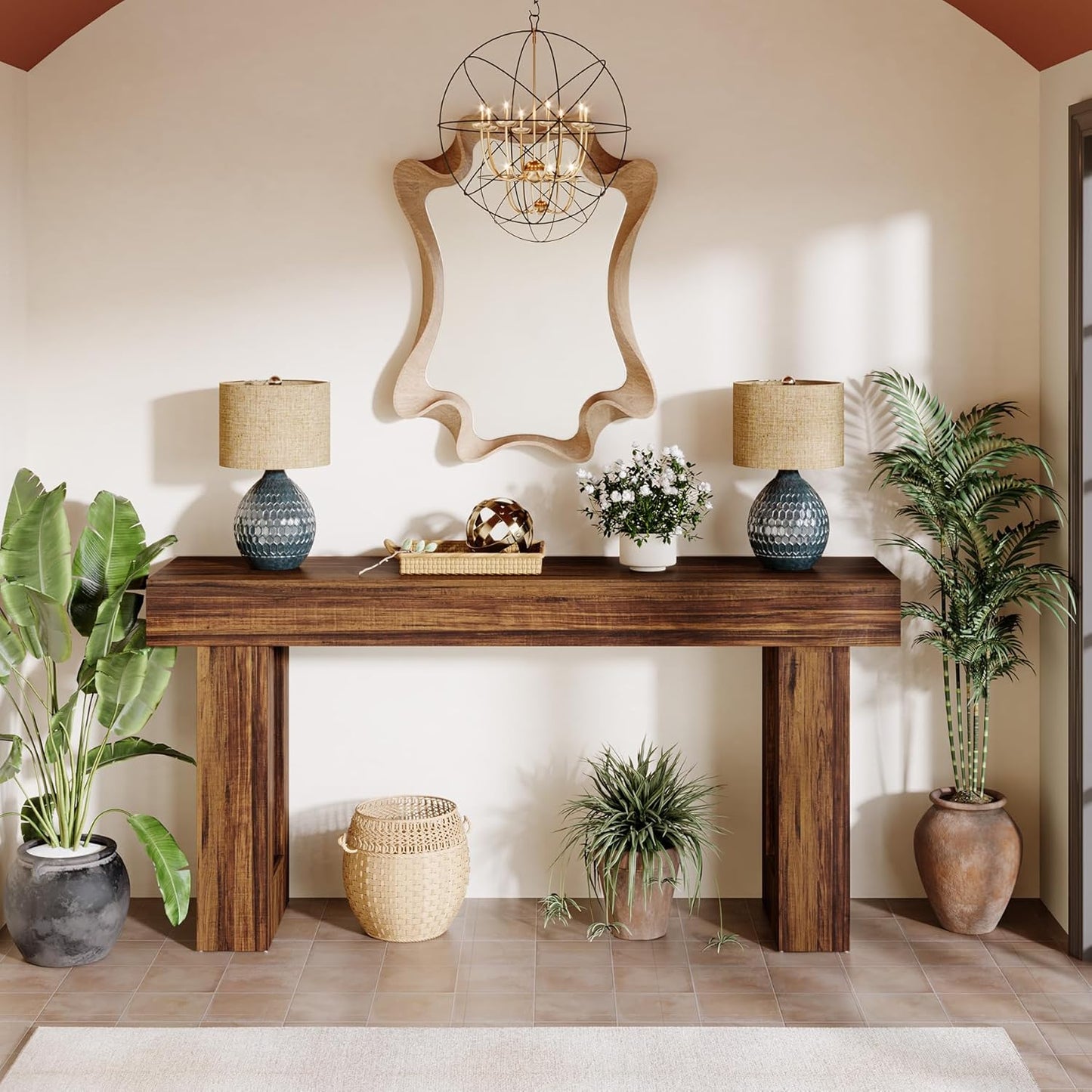 Vintage Sidetable – Wandtafel – Sofa Tafel – Haltafel – Console Tafel – 160 cm Lang – Robuust Houten Rustic Bruin
