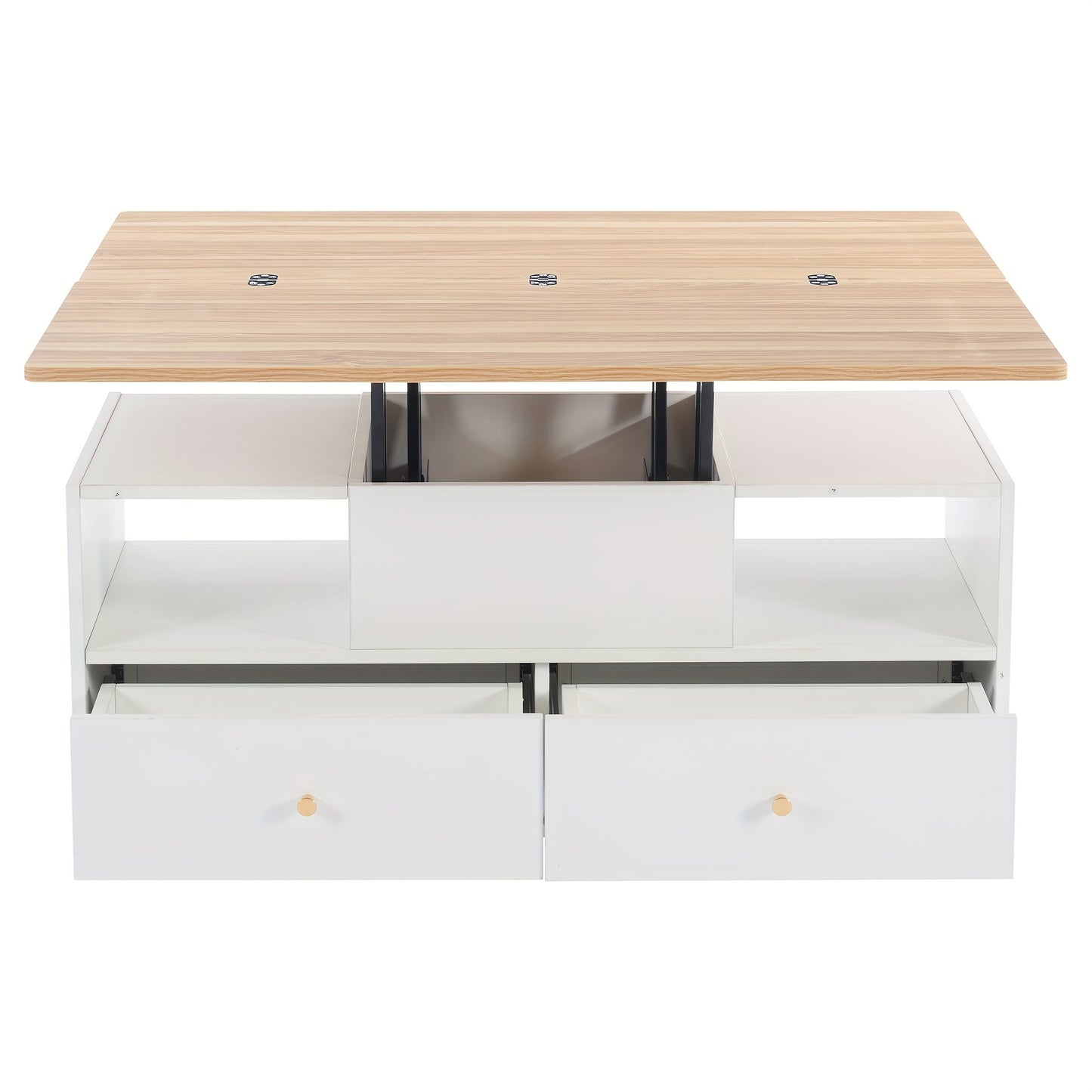 Adjustable Height Coffee Table with Folding Function & 4 Drawers - 100x50x47, 5cm, Large & Small Hydraulic Lifted Tables, Mobile Living Room Sofa Table with Casters, Contemporary Metal Design, Easy Assembly, No Power Needed,