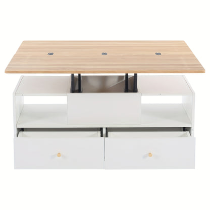 Adjustable Height Coffee Table with Folding Function & 4 Drawers - 100x50x47, 5cm, Large & Small Hydraulic Lifted Tables, Mobile Living Room Sofa Table with Casters, Contemporary Metal Design, Easy Assembly, No Power Needed,