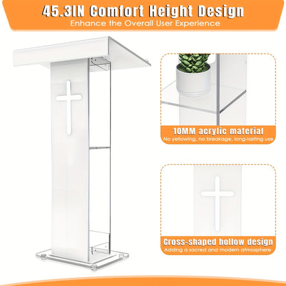 Spreekgestoelte – Lessenaar – Podium – Katheder – Lectern – 10mm Dik Acryl – Stevige Metaal Basis