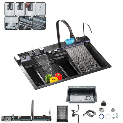 Multifunctionele Keukenwerkstation Spoelbak – Keukenspoelbak – Inbouwspoelbak – RVS Spoelbak – Dubbele Spoelbak – Digitale Uittrekbare Kraan – Roestvrij Staal 68x45 cm