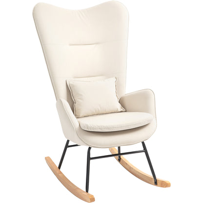 Schommelstoel – Relaxstoel – Schommelzetel – Lounge Chair – Stiltestoel – Crèmewit – Stabiele Houten Poten – Ergonomisch Met Lendenkussen