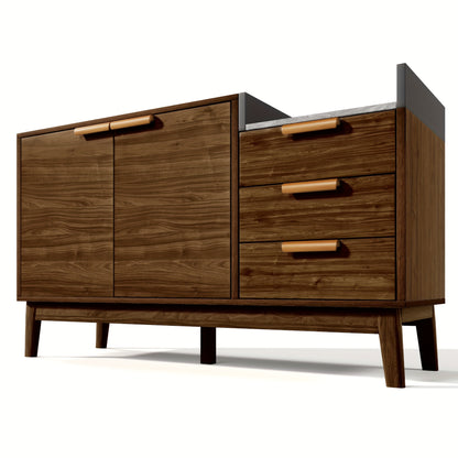 Modern Oak Grain Living Room Storage Cabinet with Marbleized Countertop, 3 Drawers & Double Door Cabinet - Heavy-Duty Metal Construction, Adjustable Height Shelves, Robot Vacuum Friendly, Spacious Storage (≥3.2 Cu Ft), Cont