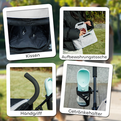 Huisdierbuggy – Dierenwagen – Hondenwagen – Kattenbuggy – Buggy Voor Huisdieren – Lichtgrijs – Lichtgewicht & Inklapbaar – Veiligheidsharnassen Met Gaasramen