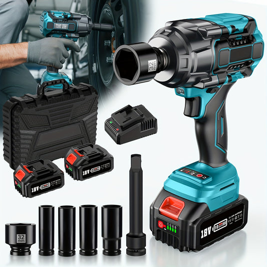 Slagmoersleutel – Impact Wrenches – Momentsleutel – Accu Slagmoersleutel – Draadloze Slagmoersleutel – 1300 Nm Koppel – LED Verlichting & 2x 5000 mAh Batterijen
