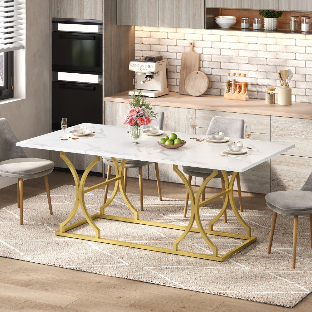 Eettafel – Tafel – Eetkamertafel – Keukentafel – Dinertafel – Extra Lang – Marmerlook – Gouden Metalen Poten – Slijtvast & Waterbestendig – Geschikt voor 8-10 Personen