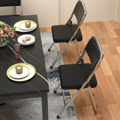 Set van 4 Leren Eetkamerstoelen – Zwarte Lounge Stoelen met Comfortabele Bekleding – Geschikt voor Keuken, Restaurant, Feest of Vergaderruimte