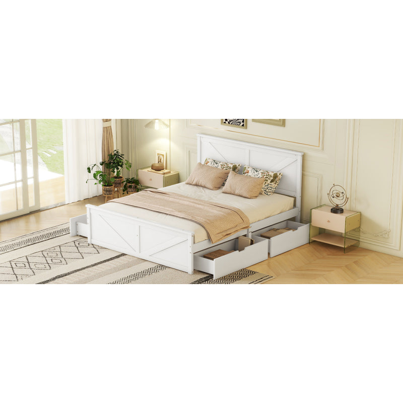 = WX000406AAA1 160X200 Simple Wooden Spray Bed with Four Drawers White