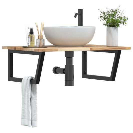 Wall-Mounted Shelf for Sinks Made of Steel And Acacia Wood.