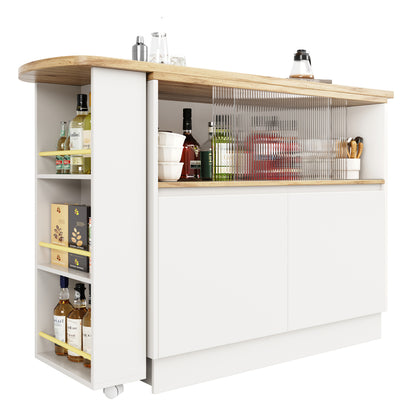 Keukeneiland – Keukentrolley – Serveerwagen – Buffetkast – Eetbar – Wit Metaal – 360° Draaibaar – Ruimtebesparend 90x45x100 cm