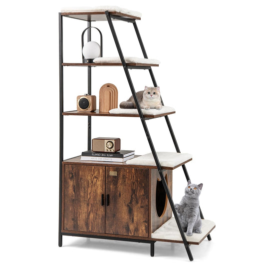 Kattenhuis – Kattenmeubel – Kattenkast – Kattenbakkast – Krabmeubel – Met Opbergruimte en Afneembare Wasbare Matten – Ventilatie en Anti-Kantel Veiligheid – Bruin