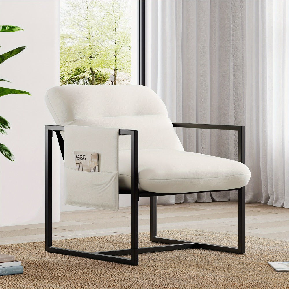 Sherpa Fauteuil – Relaxstoel – Zithoekstoel – Armstoel – Accentstoel – Beige Kleur – Metalen Frame – Zacht Sherpa Stof – Ergonomisch Ontwerp