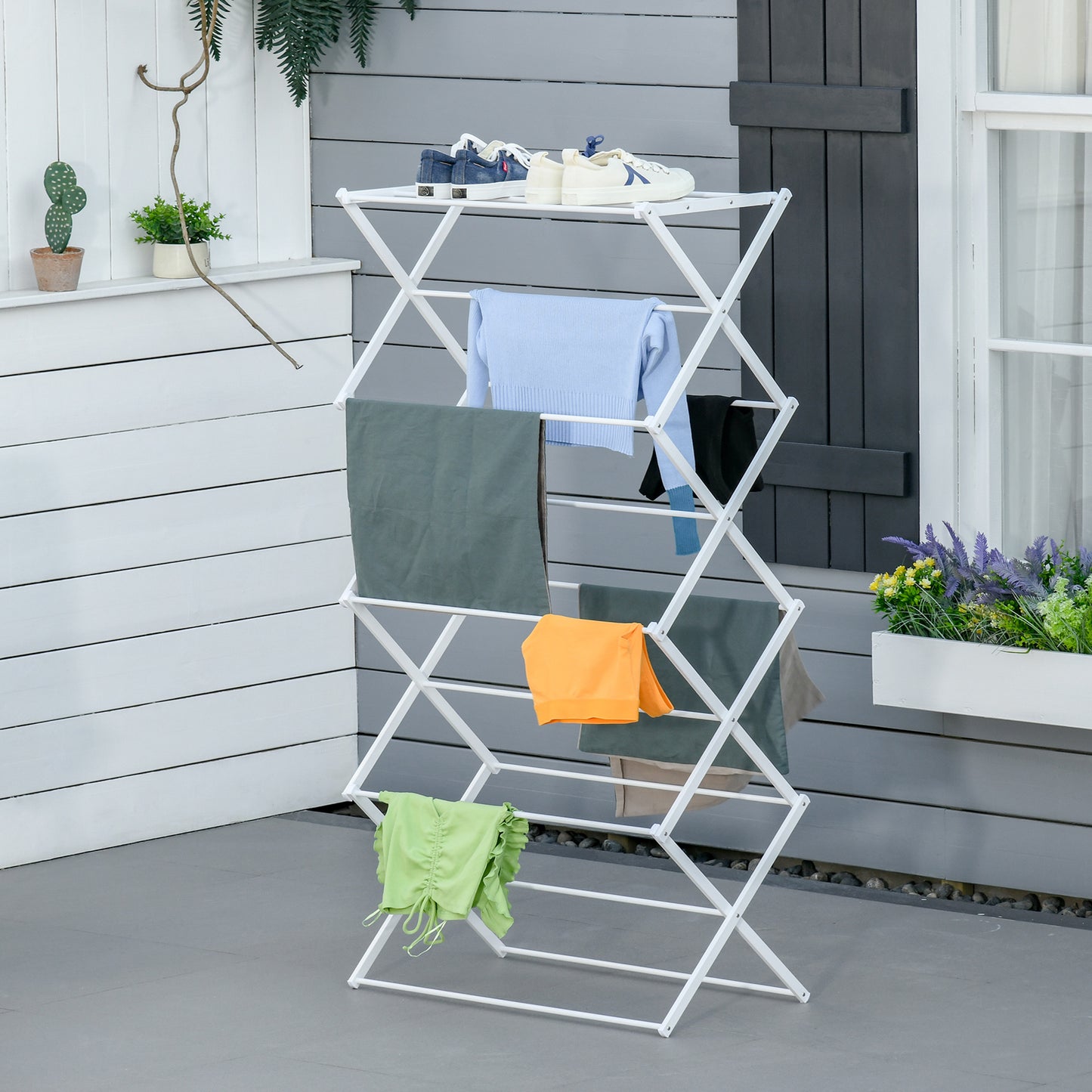 Wasrek 8 Laags – Droogtoren – Kledingrek – Droogrek – Wasstandaard – Inklapbaar – Ruimtebesparend Design – Metaal Kunststof Wit