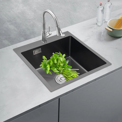 RVS Keukenspoelbak – Spoelbak RVS – Inbouw Spoelbak – Werkblad Spoelbak – Enkele Kom – 201 Roestvrij Staal – Anti-Overloop Ontwerp – Geluidsisolatie – 50x45x20 cm – Geborstelde Afwerking