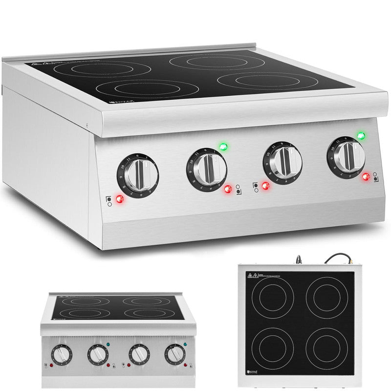 Inductiekookplaat – Inductie Kookplaat – Elektrische Kookplaat – Vrijstaande Kookplaat – Inbouw Kookplaat – 4 Kookzones – 6000W Vermogen – Roestvrij Staal & Keramisch Glas