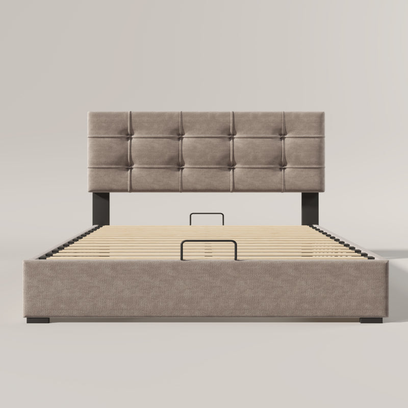 Bedframe Queen – Gestoffeerd Bed – Platformbed – Tweepersoonsbed – Slaapkamermeubilair – 140x190 cm – Fluwelen Bekleding – Button-Tufted Hoofdbord