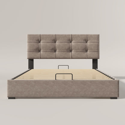 Bedframe Queen – Gestoffeerd Bed – Platformbed – Tweepersoonsbed – Slaapkamermeubilair – 140x190 cm – Fluwelen Bekleding – Button-Tufted Hoofdbord