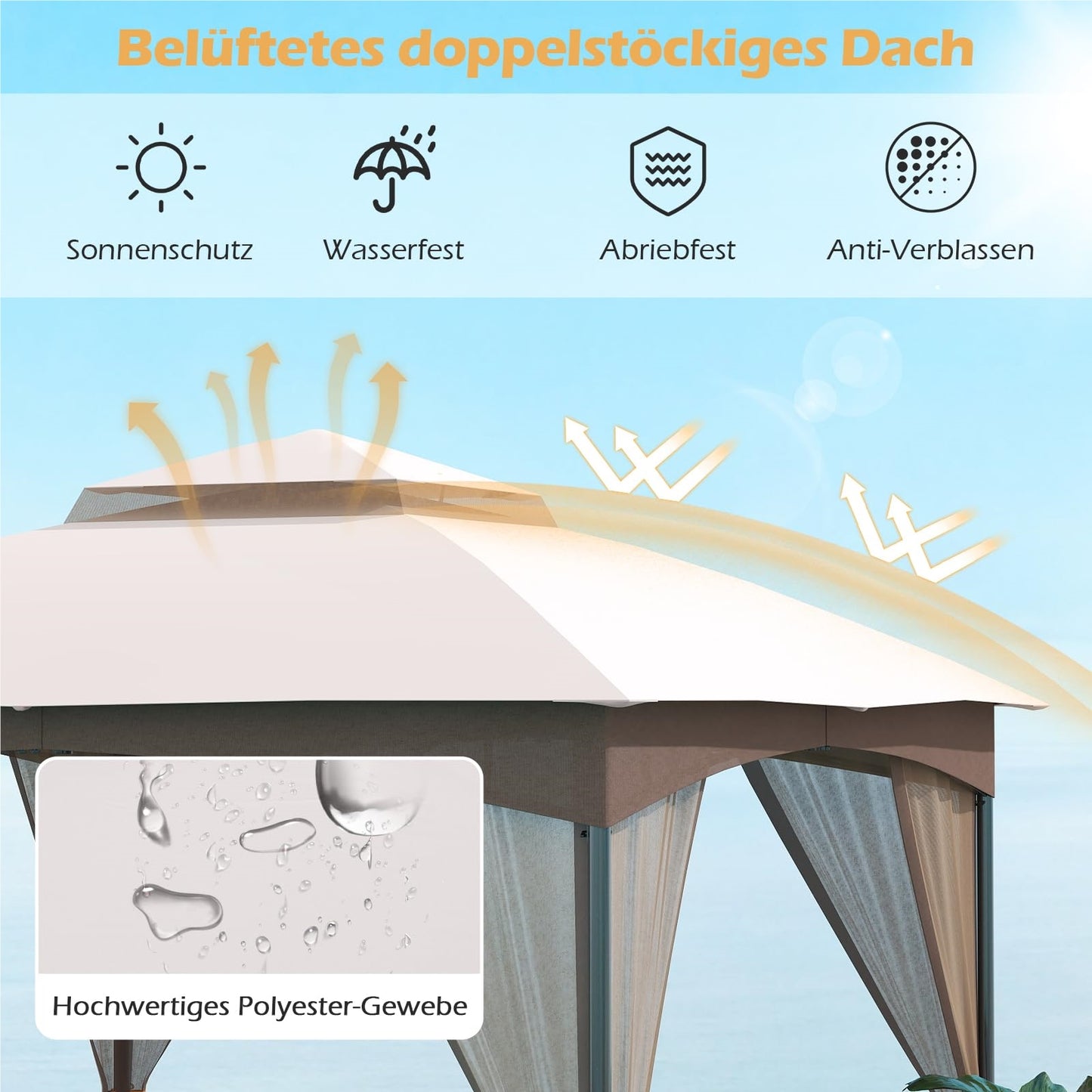 Tuinpaviljoen 3x3 meter – Tuinkamer – Terraspaviljoen – Partytent – Overkapping – Waterdicht dubbel dak – Stabiel metalen frame met muskietennetten