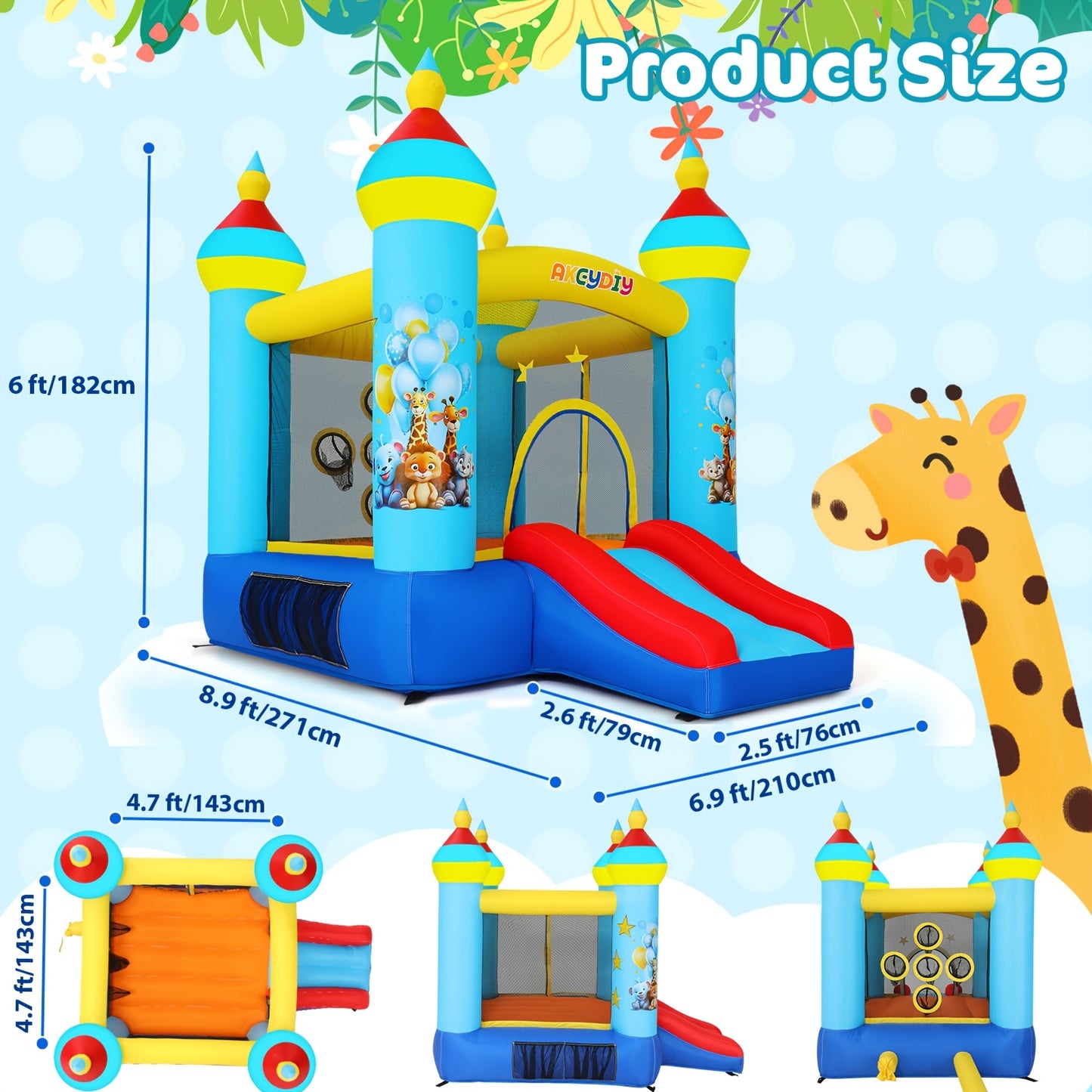 Springkussen met Glijbaan – Opblaasbaar Speeltoestel – Bouncymat – Jumping Castle – Speelkussen – Blauw – Duurzaam Polyester – Inclusief Blower en Haringen