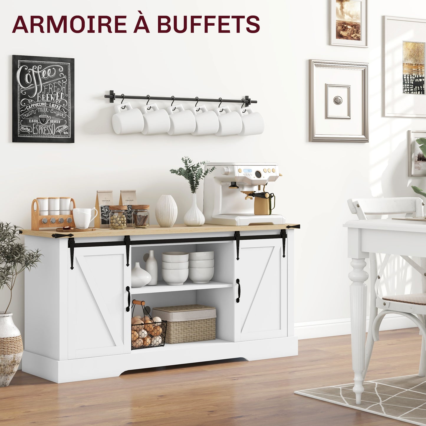 Dressoir – Buffet – Opbergkast – Tv-meubel – Woonkamerkast – Wit Eikenhout – 150x40x72 cm – Schuifdeuren Met Verstelbare Legplanken