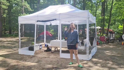 Partytent – Paviljoen – Opvouwbare Tent – Feesttent – Tuintent – 3x4,5 meter – Vier Afneembare Muskietennetwanden – Ademend Wit Doek