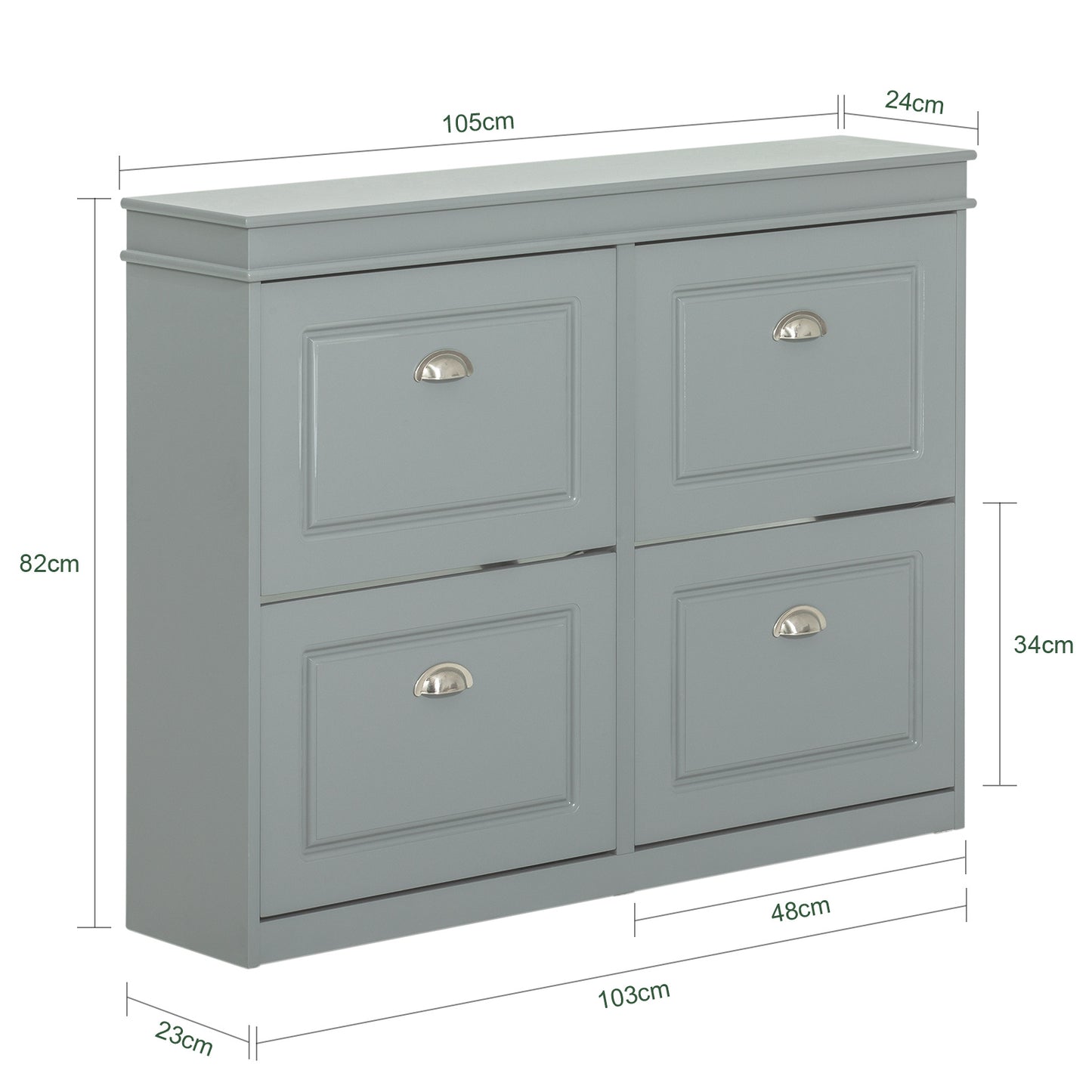 Schoenenkast – Schoenenrek – Schoenopberger – Schoenenmeubel – Schoenendoos – Compact 4-Deurs Ontwerp – MDF Grijs Metalen Handgrepen