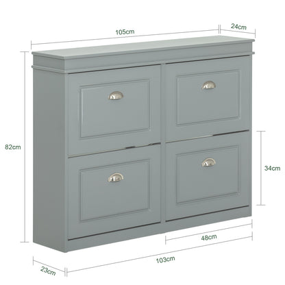 Schoenenkast – Schoenenrek – Schoenopberger – Schoenenmeubel – Schoenendoos – Compact 4-Deurs Ontwerp – MDF Grijs Metalen Handgrepen