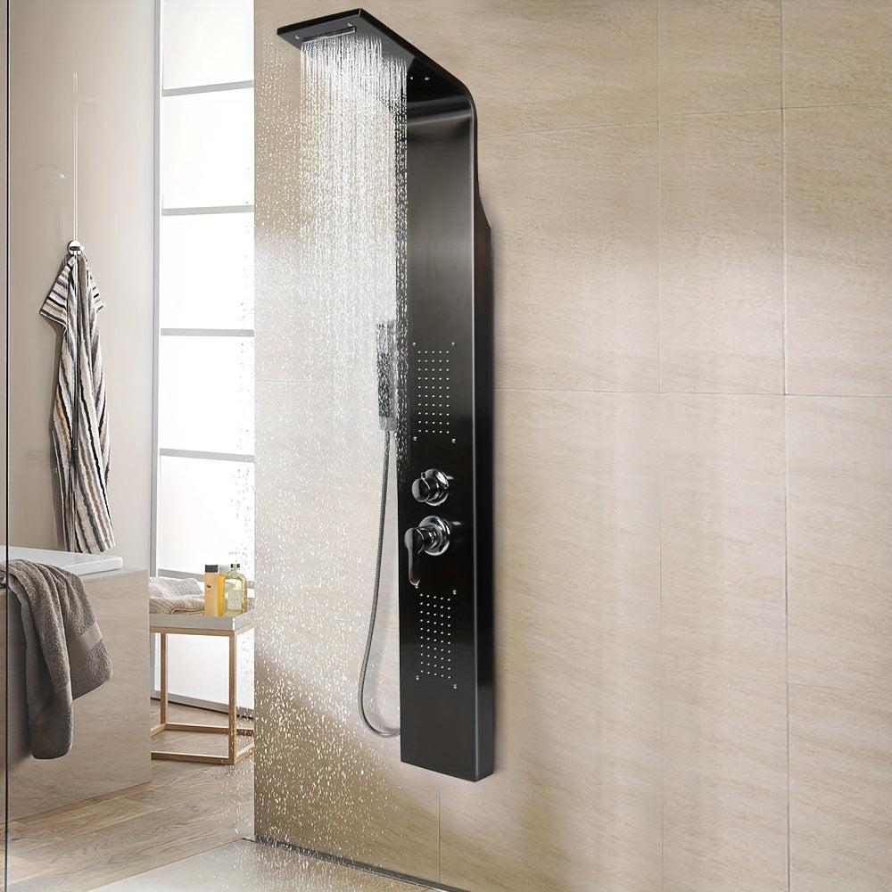 Douchewand – Douchewand – Douchewand – Douchewand – Douchewand – Handdouche – 3 Regenstanden – 140 cm Hoog – Zwart Roestvrijstaal – Spatwaterdicht