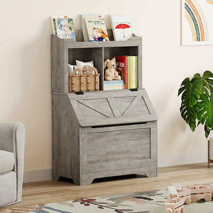 Boekenplank – Boekenrek – Wandplank – Opbergplank – Wandrek – Modern Grijs – 3 Vakken Met Flip-Top Deksel – Duurzaam MDF En Massief Hout