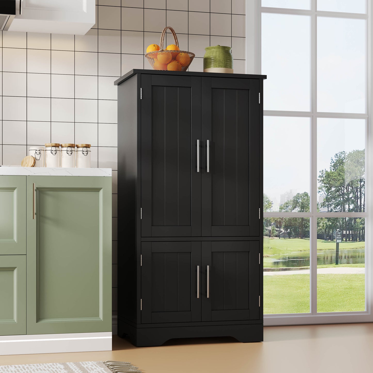 4-deurs Opbergkast – Opbergmeubel – Buffetkast – Kast Met Deuren – Opbergkast Keuken – Modern Design – Verstelbare Planken – MDF Zwart 120x60x40 cm