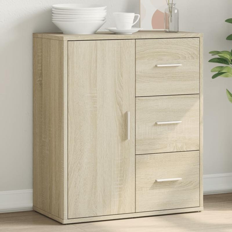 Opbergkast – Nachtkastje – Bijzetkast – Ladekast – Sideboard – Sonoma Oak – 3 Lades & 2 Planken – Metaal Frame – Compact 60x31x70 cm – Vrijstaand