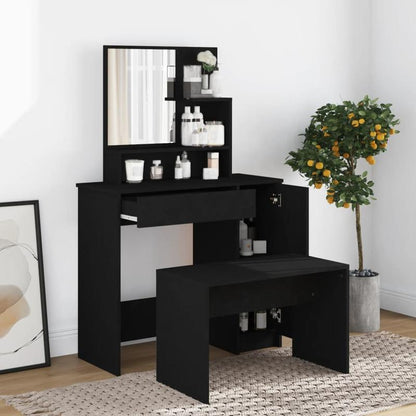 Make-up Tafel – Kaptafel – Schminktisch – Make-up Bureau – Make-up Station – Zwart – Hardhouten Constructie – Compact Met Grote Spiegel 86x36x135 cm