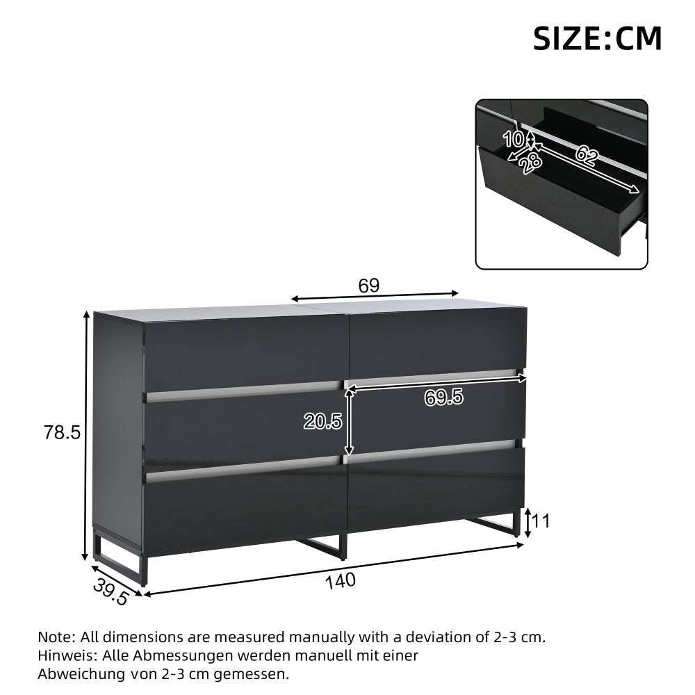 Dressoir – Buffet – Opbergkast – Ladekast – Commode – Zwart Met Gouden Accenten – 4 Deuren – Met Metalen Poten
