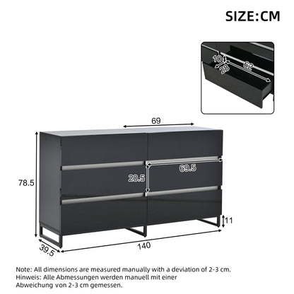 Dressoir – Buffet – Opbergkast – Ladekast – Commode – Zwart Met Gouden Accenten – 4 Deuren – Met Metalen Poten