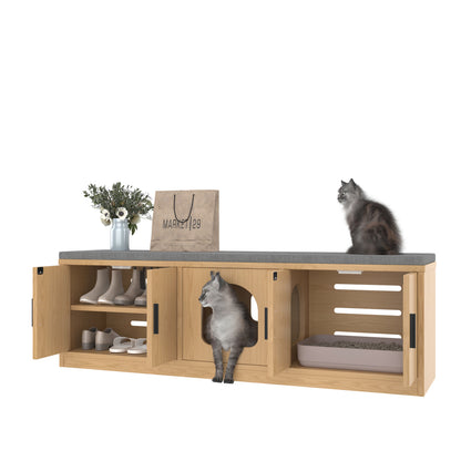 Krabmeubel – Kattenmeubel – Krabpaal – Kattenhuis – Krabplank – Moderne Sideboard Kast – Verborgen Kattenboom – Ventilatiesysteem – 140x40x45,5 cm – Duurzaam Niet-Hout Materiaal
