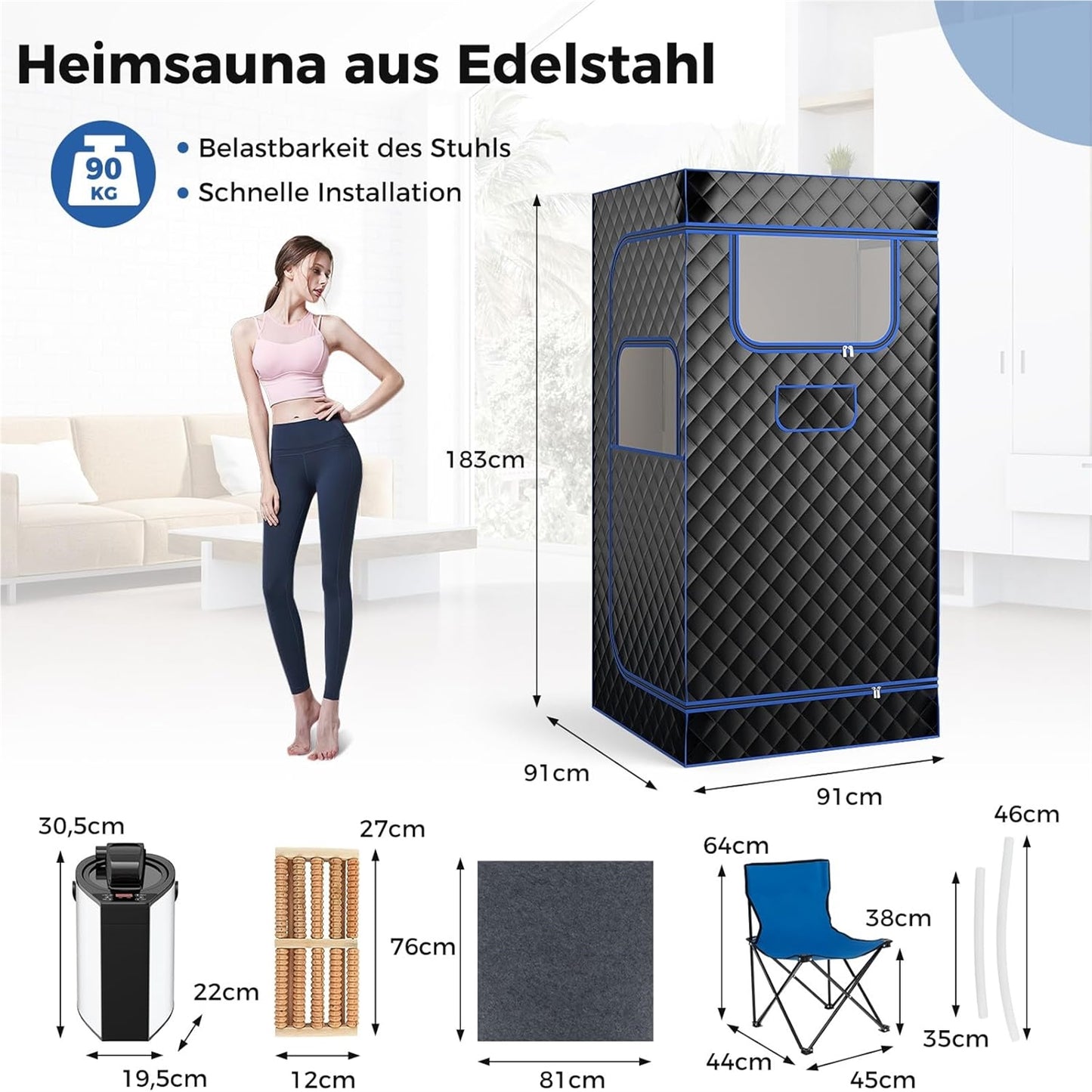 Stoombad – Sauna Tent – Indoor Sauna – Stoomcabine – Wellness Tent – 3 Liter Stoomgenerator – Instelbare Temperatuur 35-63°C