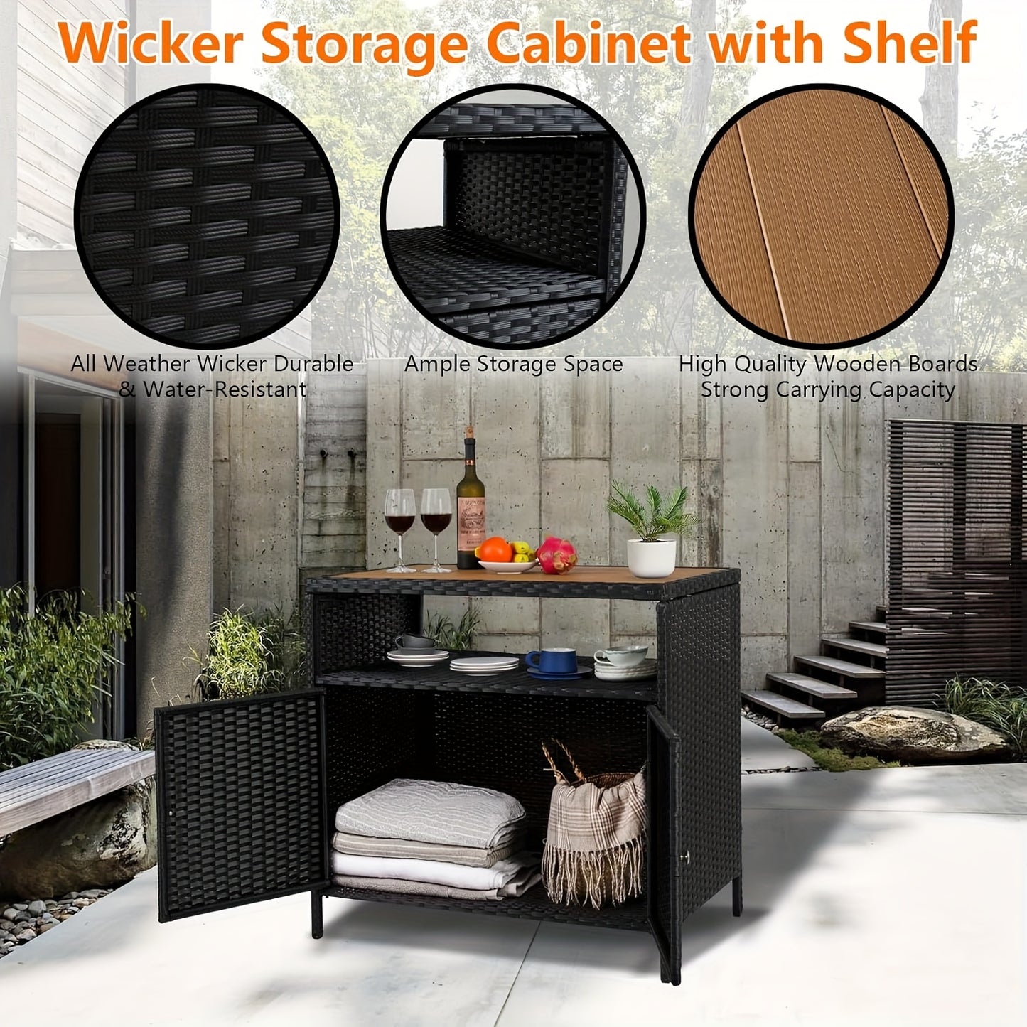 Buitenopberger – Tuinkast – Opbergkast – Opbergbox – Tuinberging – Zwart – Weerbestendig PE-Rattan – Stevig Gepoedercoat Stalen Frame