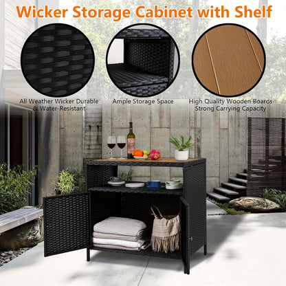 Buitenopberger – Tuinkast – Opbergkast – Opbergbox – Tuinberging – Zwart – Weerbestendig PE-Rattan – Stevig Gepoedercoat Stalen Frame