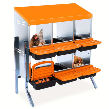 Kippenhok Nestkastje – Kippenren Legnest – Nestbox Kippen – Legbak Nestkast – 6 Gaten – Metalen Constructie – Eenvoudig Schoon Te Maken – Uitneembare Tray
